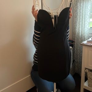 Strapless low neck black mini dress